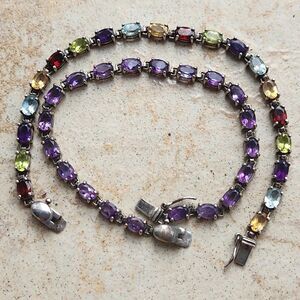 Sterling silver faceted gemstone tennis bracelet set